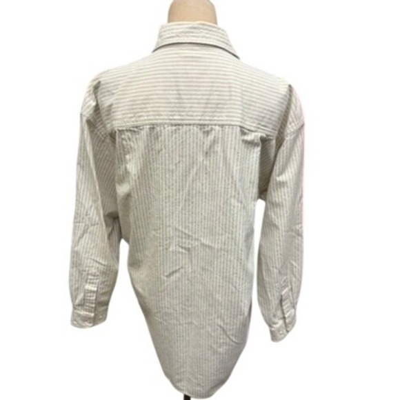 "Casey Coleman" Striped Button Down Shirt Embroid. Dog Tan White NO SIZE TAG L? - Picture 4 of 10